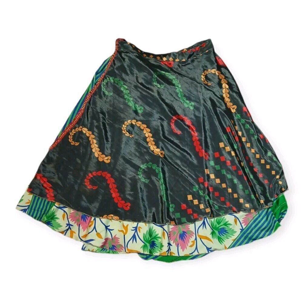 Darn Good Silk Sari Maxi Reversible Wrap Skirt Modest Adjustable Size 4-12